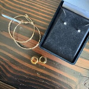 Elegant Gold Hoop and Diamond Stud Earrings Set